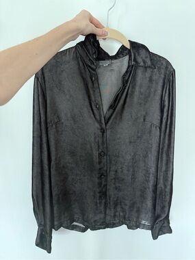 Versus Versace Black Satin Button-Front Blouse
